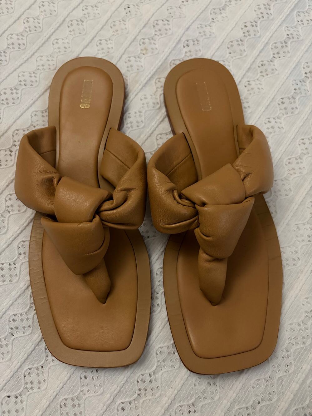 Maeve Anthropologie Tan Knotted Thong Sandals Square Toe Women's Size 10